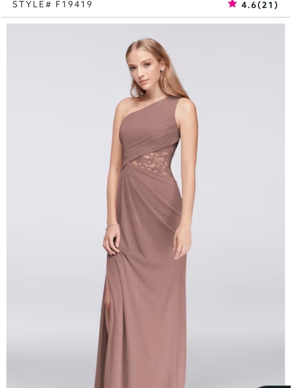 One-Shoulder Quartz Lace-Accent Evening Dress